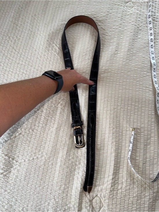 Lands' End Accessories - Vintage Lands End Made in USA Black Croc-Embossed Leather Belt Brass Buckle